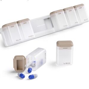 Magnetic Weekly Pill Organizer 7 Day Removable Travel Case KOVIUU‎ Brown, Beige